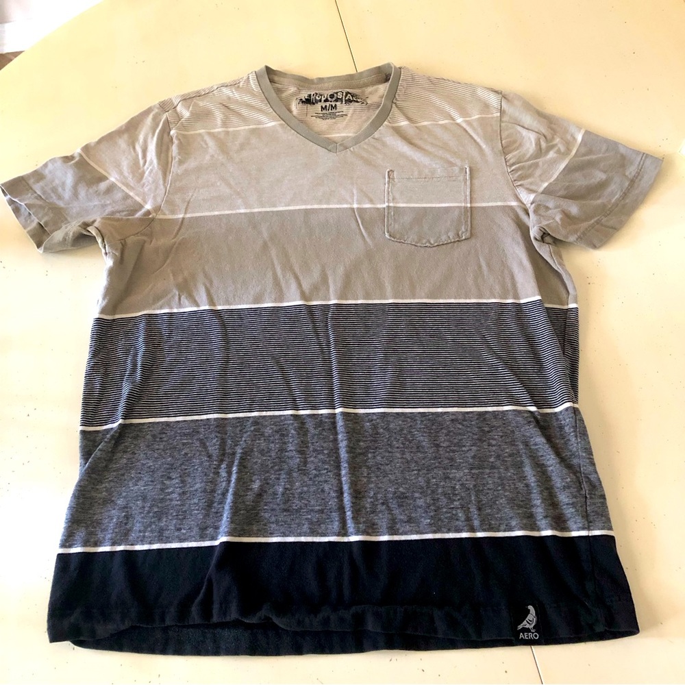 Aeropostale Gray, beige, black V-neck, short sleeve Cotton T-shirt